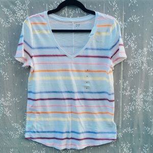 SOLD Woman’s Small - NEW WITH TAGS - Gap Perfect Tee - Rainbow Stripped V-Neck
